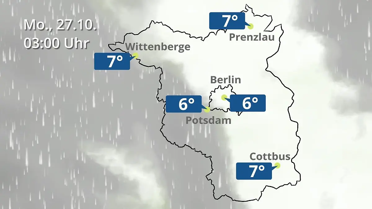 Berlin und Brandenburg: Wie wird das Wetter? Regen- und Wolkenfilm für Potsdam, Cottbus und Wittenberge