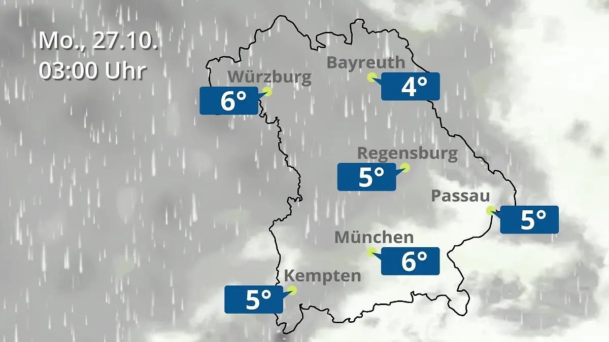 Bayern: Wie wird das Wetter? Regen- und Wolkenfilm für München, Regensburg und Würzburg