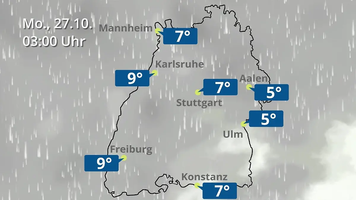 Baden-Württemberg: Wie wird das Wetter? Regen- und Wolkenfilm für Stuttgart, Mannheim und Karlsruhe