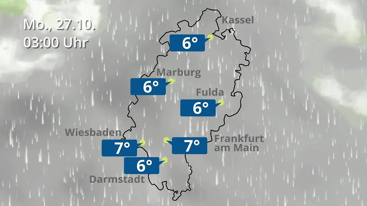 Hessen: Wie wird das Wetter? Regen- und Wolkenfilm für Frankfurt am Main und Wiesbaden