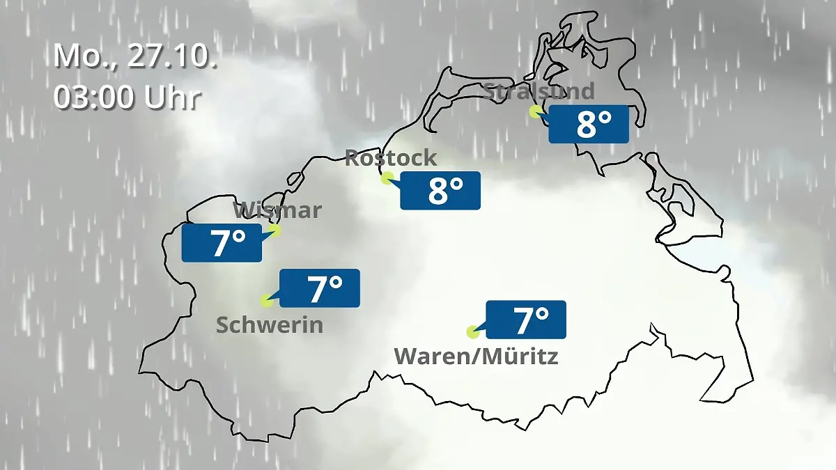 Mecklenburg-Vorpommern: Wie wird das Wetter? Regen- und Wolkenfilm für Rostock, Rügen und die Ostseeküste