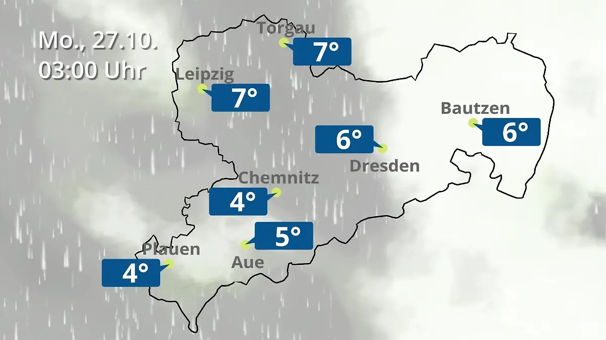 Sachsen: Wie wird das Wetter? Regen- und Wolkenfilm für Chemnitz, Dresden und Leipzig