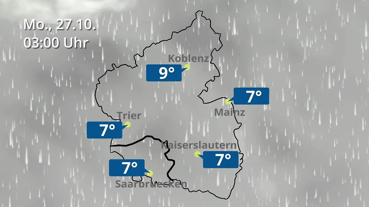 Rheinland-Pfalz, Saarland: Wie wird das Wetter? Regen- und Wolkenfilm für Mainz, Koblenz und Trier