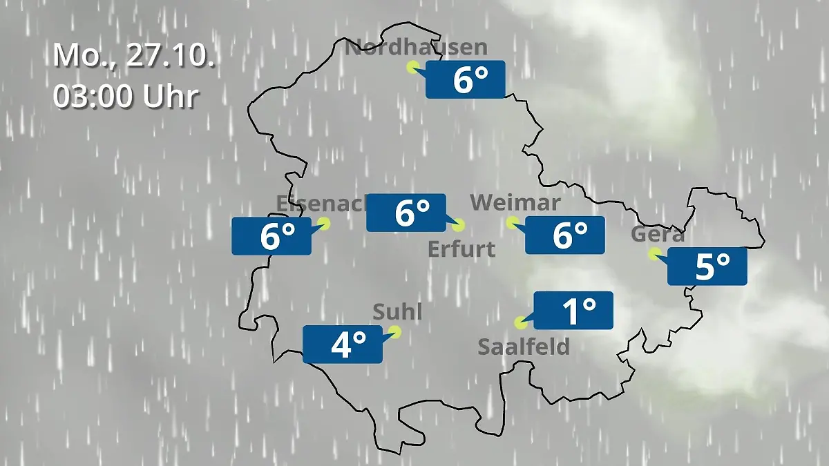 Thüringen: Wie wird das Wetter? Regen- und Wolkenfilm für Erfurt, Gera und Eisenach