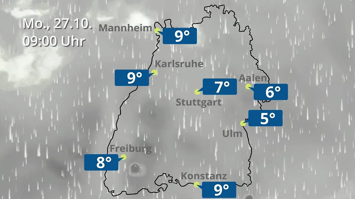 Baden-Württemberg: Wie wird das Wetter? Regen- und Wolkenfilm für Stuttgart, Mannheim und Karlsruhe