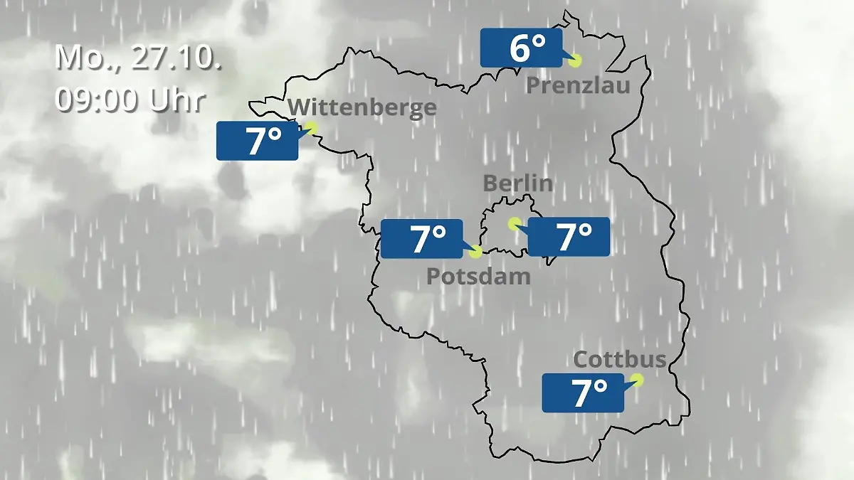 Berlin und Brandenburg: Wie wird das Wetter? Regen- und Wolkenfilm für Potsdam, Cottbus und Wittenberge