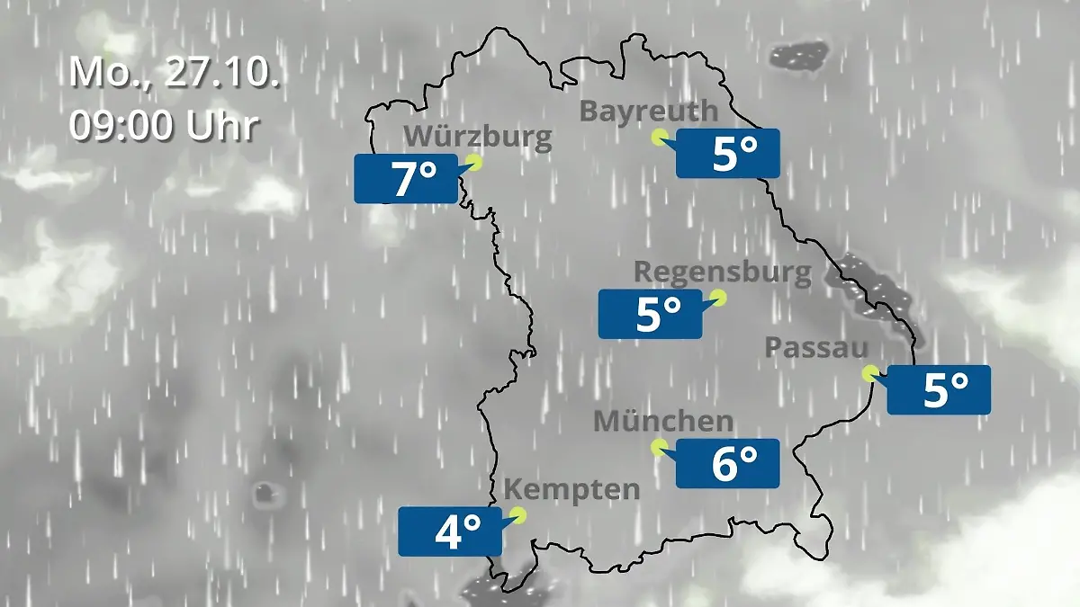 Bayern: Wie wird das Wetter? Regen- und Wolkenfilm für München, Regensburg und Würzburg