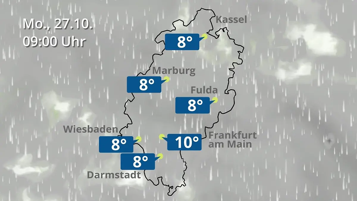 Hessen: Wie wird das Wetter? Regen- und Wolkenfilm für Frankfurt am Main und Wiesbaden