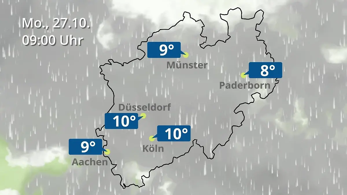 Nordrhein-Westfalen: Wie wird das Wetter? Regen- und Wolkenfilm für Köln, Düsseldorf und Münster