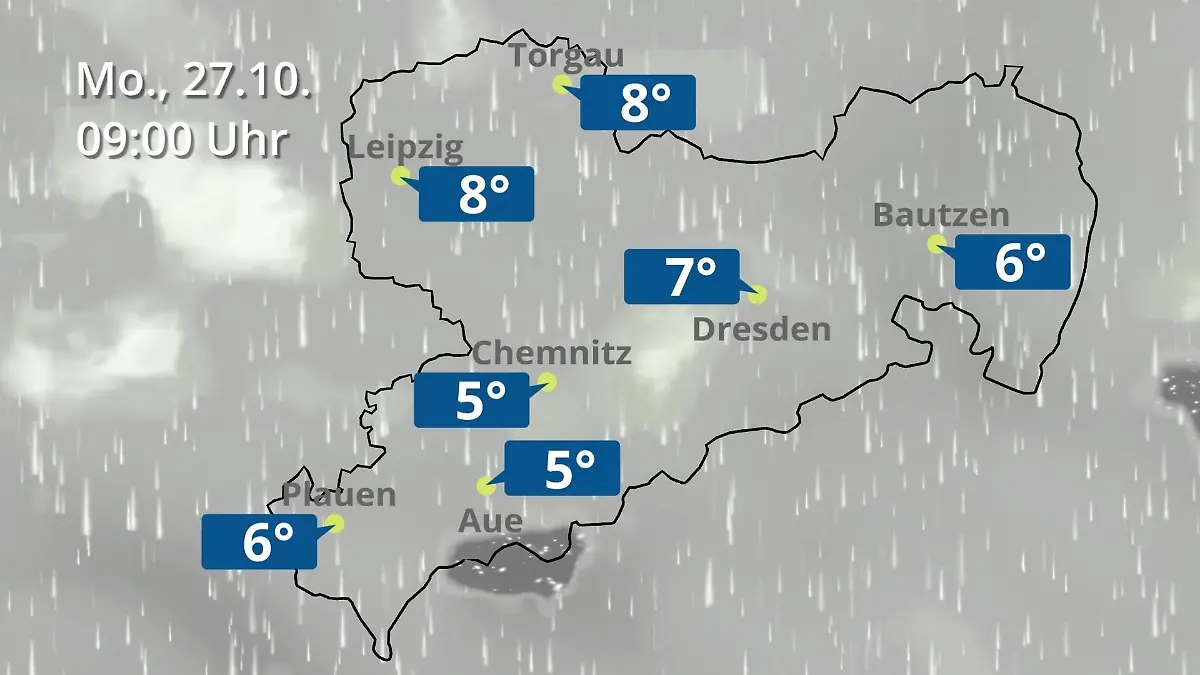 Sachsen: Wie wird das Wetter? Regen- und Wolkenfilm für Chemnitz, Dresden und Leipzig