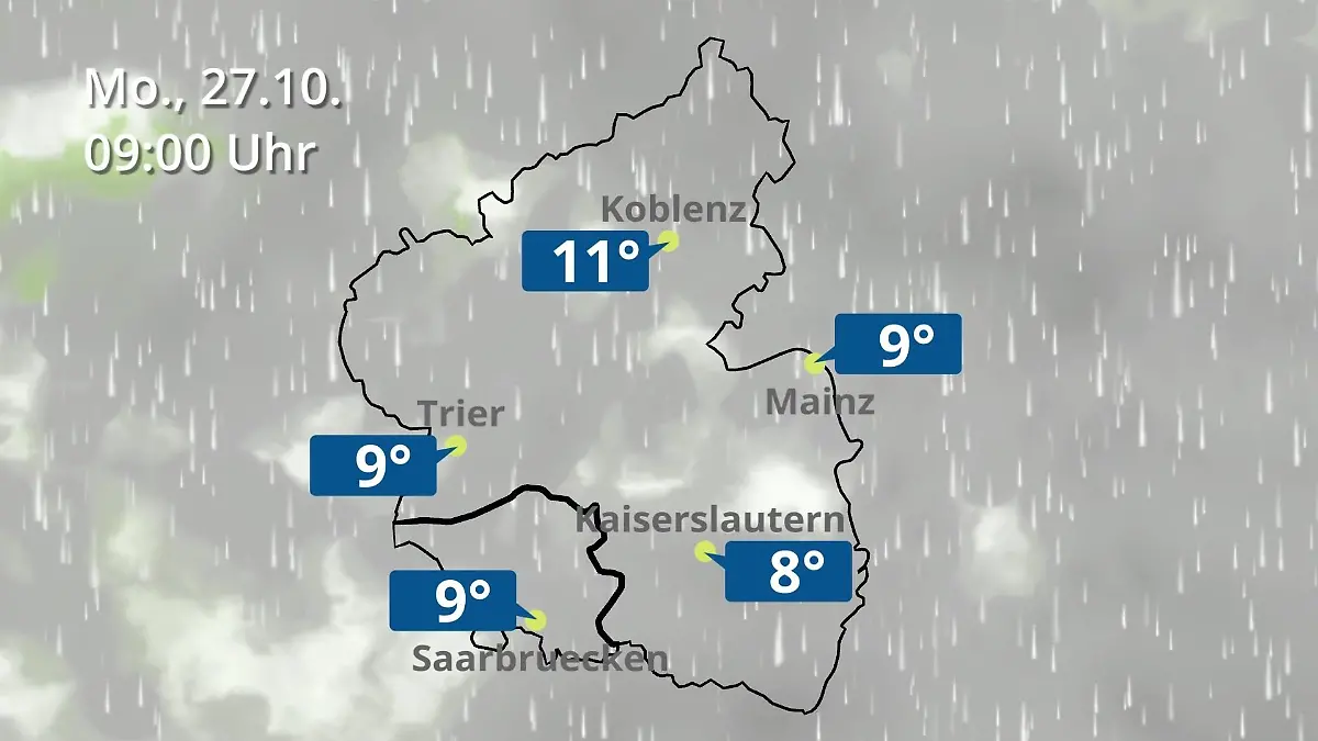 Rheinland-Pfalz, Saarland: Wie wird das Wetter? Regen- und Wolkenfilm für Mainz, Koblenz und Trier