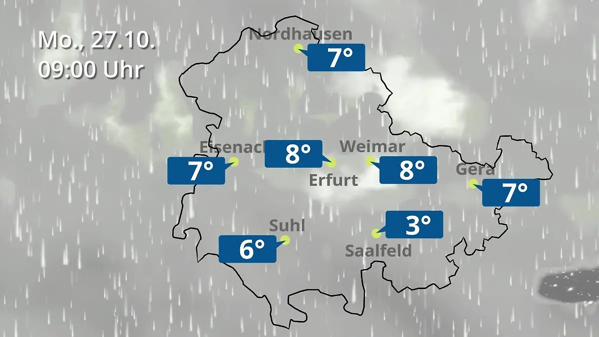 Thüringen: Wie wird das Wetter? Regen- und Wolkenfilm für Erfurt, Gera und Eisenach