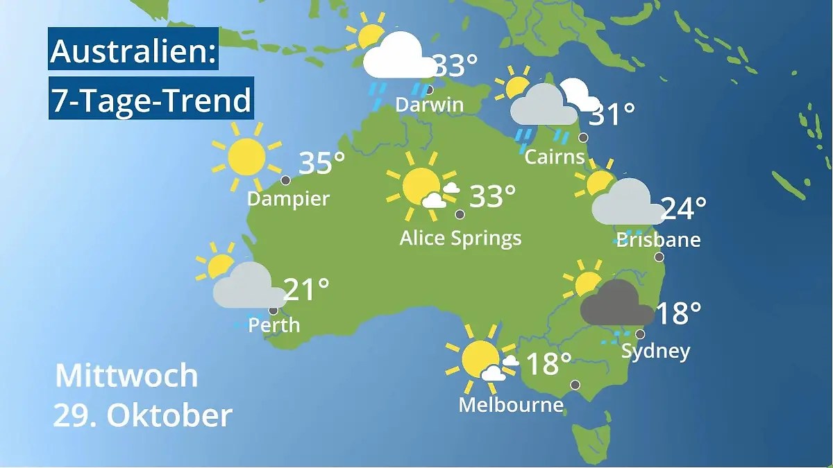 Australien: Wie wird das Wetter? Video 7-Tage-Trend: Sydney, Melbourne, Perth