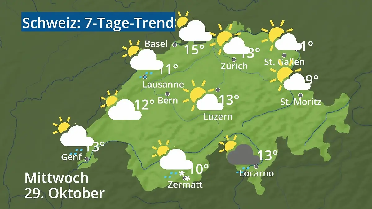 Schweiz: Wie wird das Wetter? Video 7-Tage-Trend: Bern, Basel, Genf, Zürich