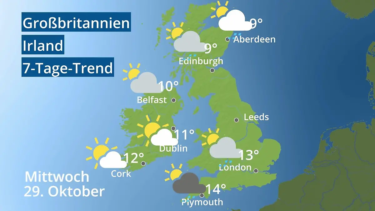 England, Schottland, Wales: Wie wird das Wetter? Video 7-Tage-Trend: Großbritannien und Irland