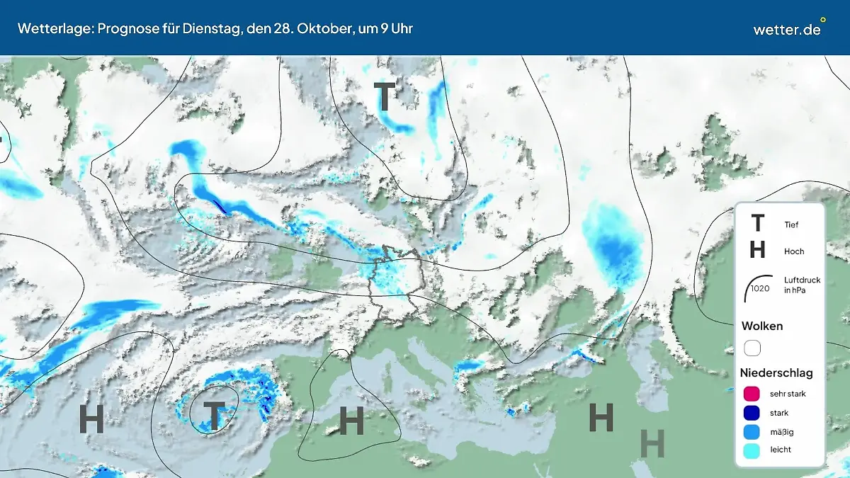 Die Wetterlage der kommenden 5 Tage Hochs und Tiefs über Europa