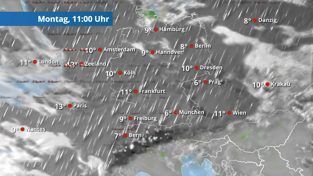 Kaum eine Wochenlücke zum Wochenbeginn Der Regen- und Wolkenfilm für 48 Stunden