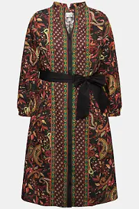 Midikleid, Landhaus-Druck, A-Linie, Kelchkragen, Langarm