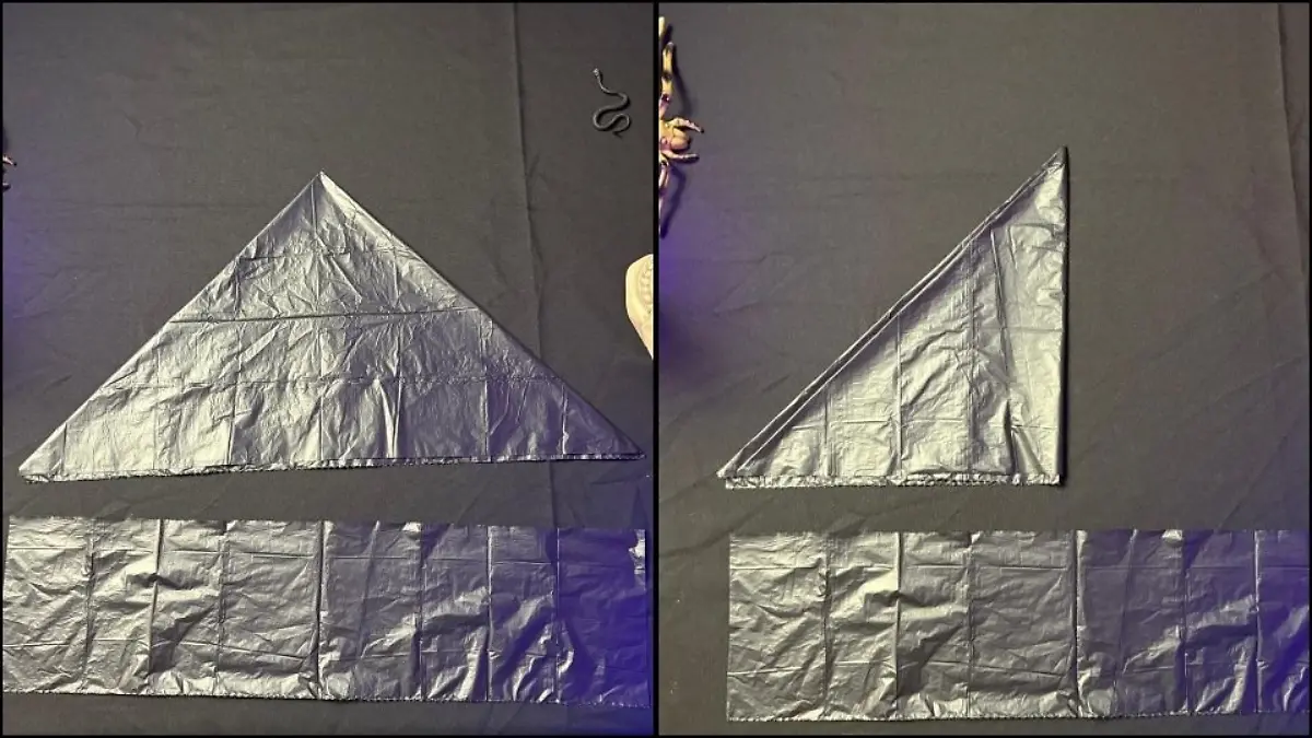 Einmal von oben nach unten und von rechts nach links falten.
