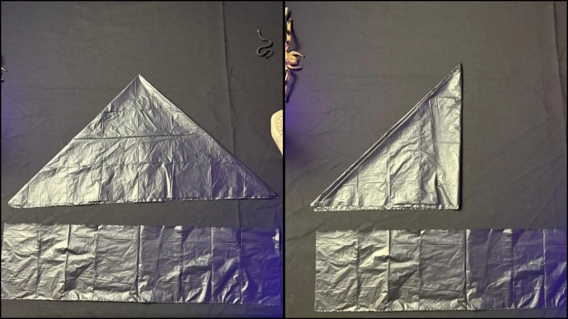 Einmal von oben nach unten und von rechts nach links falten.