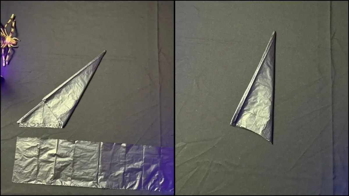 Einmal von rechts nach links falten und überschüssiges Plastik abschneiden.