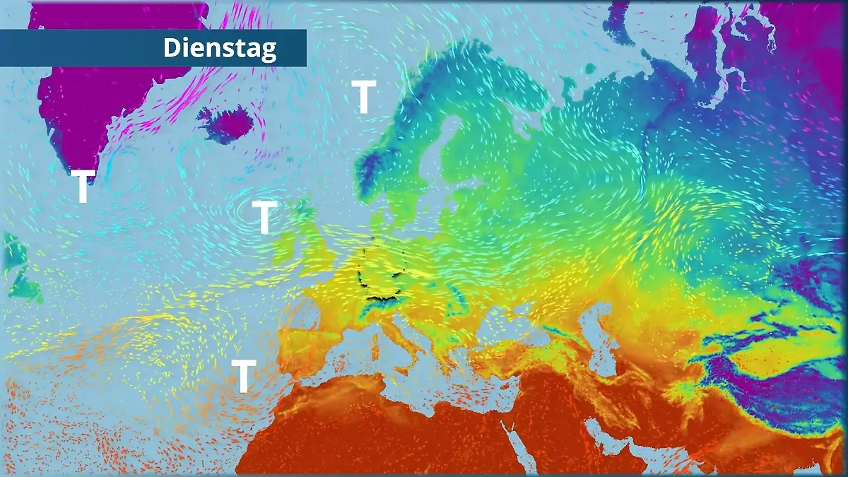 Umzingelt von Tiefs wird es schrittweise milder Der Strömungsfilm für Europa für 5 Tage