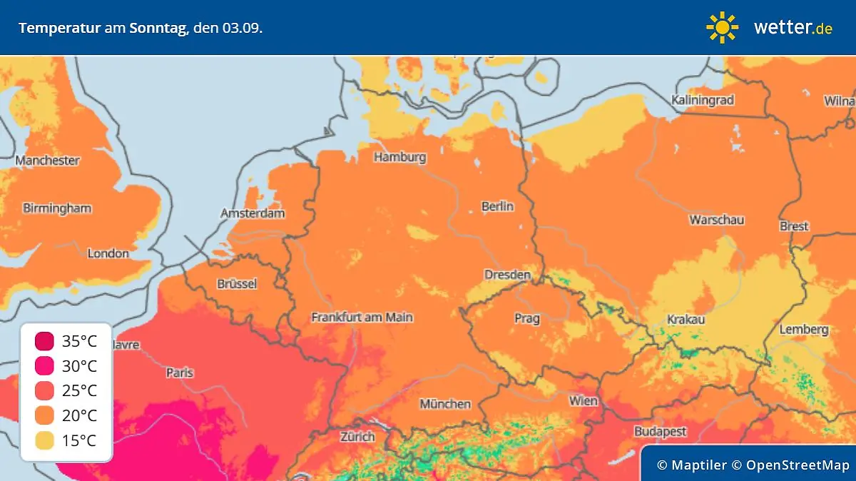 Temperaturhöchstwerte in Deutschland am 3. September