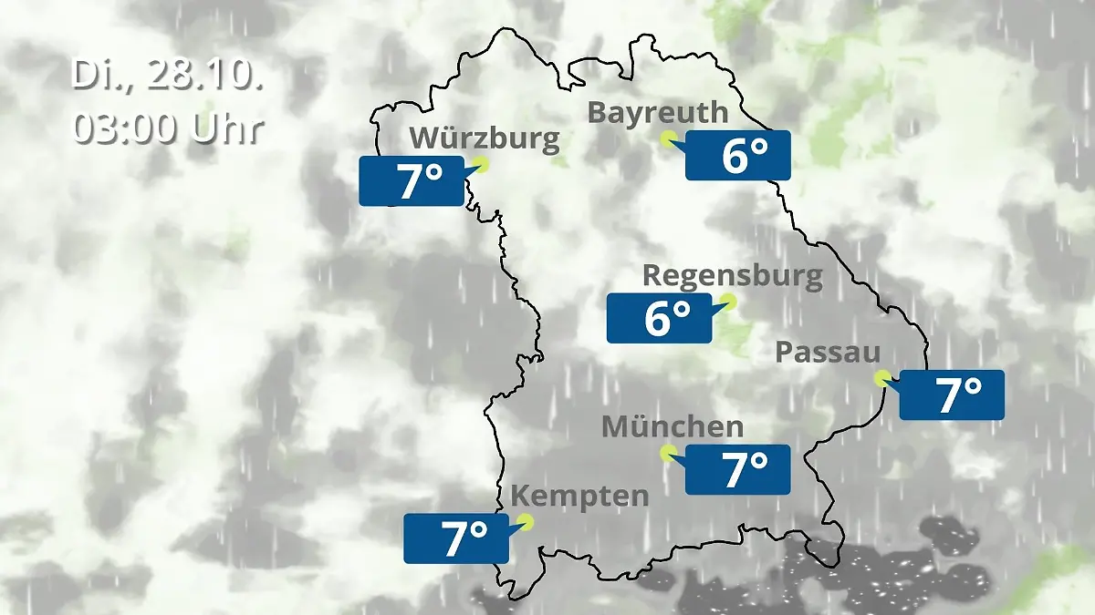 Bayern: Wie wird das Wetter? Regen- und Wolkenfilm für München, Regensburg und Würzburg