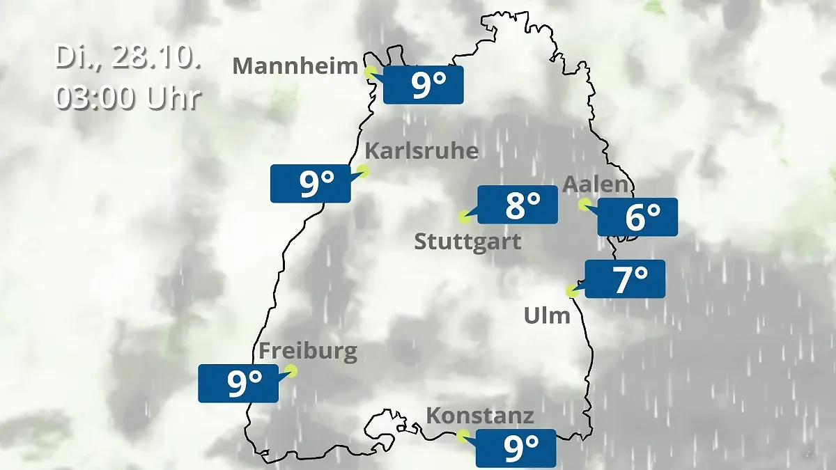 Baden-Württemberg: Wie wird das Wetter? Regen- und Wolkenfilm für Stuttgart, Mannheim und Karlsruhe