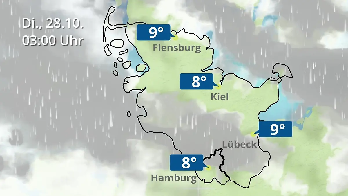 Hamburg, Schleswig-Holstein: Wie wird das Wetter? Regen- und Wolkenfilm für die Nordsee- und Ostseeküste