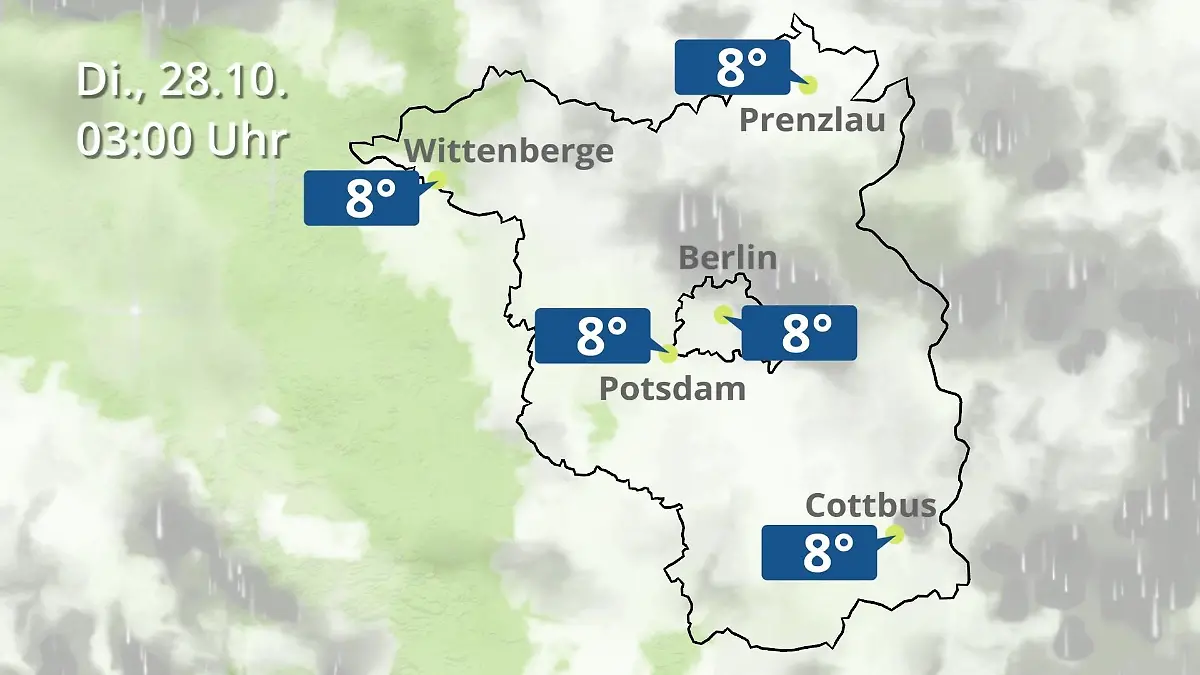 Berlin und Brandenburg: Wie wird das Wetter? Regen- und Wolkenfilm für Potsdam, Cottbus und Wittenberge
