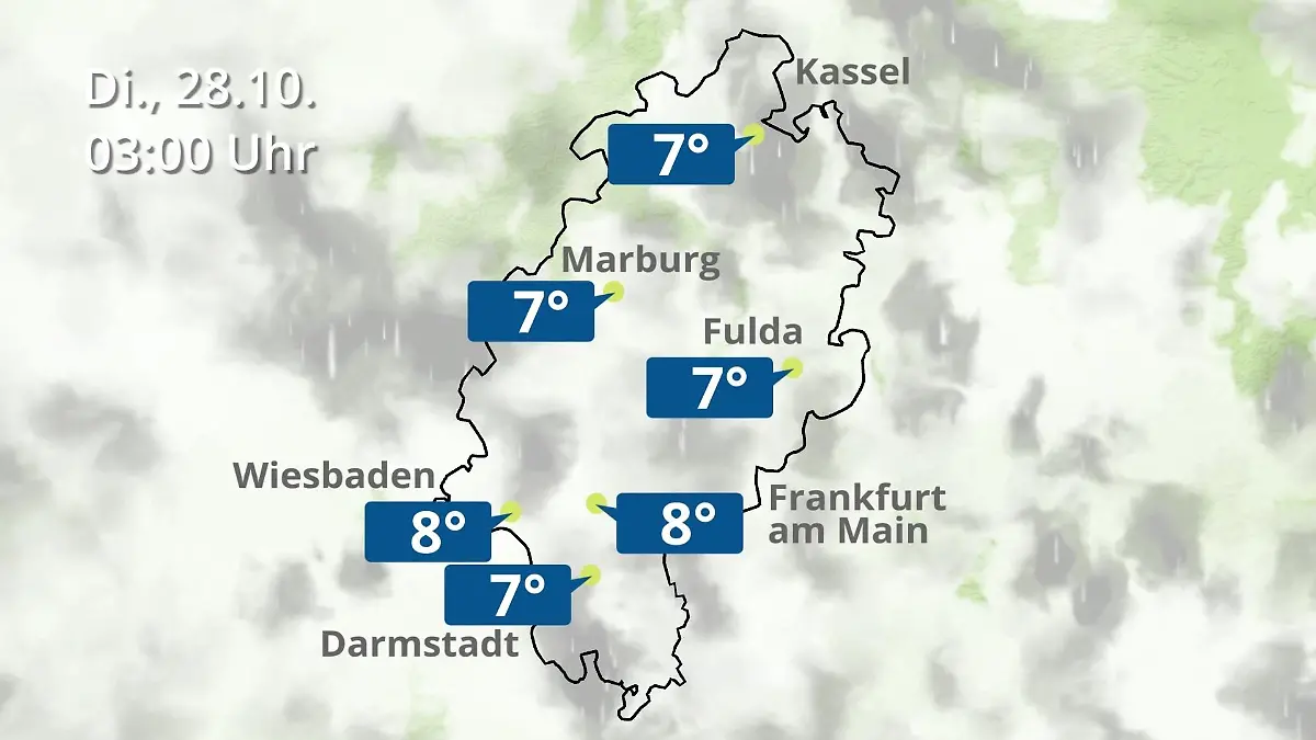 Hessen: Wie wird das Wetter? Regen- und Wolkenfilm für Frankfurt am Main und Wiesbaden