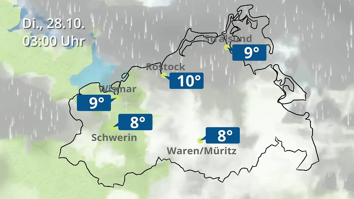 Mecklenburg-Vorpommern: Wie wird das Wetter? Regen- und Wolkenfilm für Rostock, Rügen und die Ostseeküste