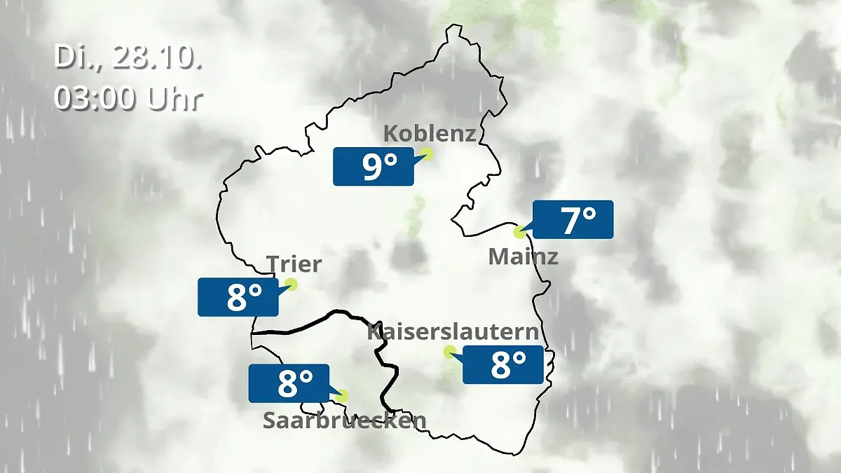 Rheinland-Pfalz, Saarland: Wie wird das Wetter? Regen- und Wolkenfilm für Mainz, Koblenz und Trier