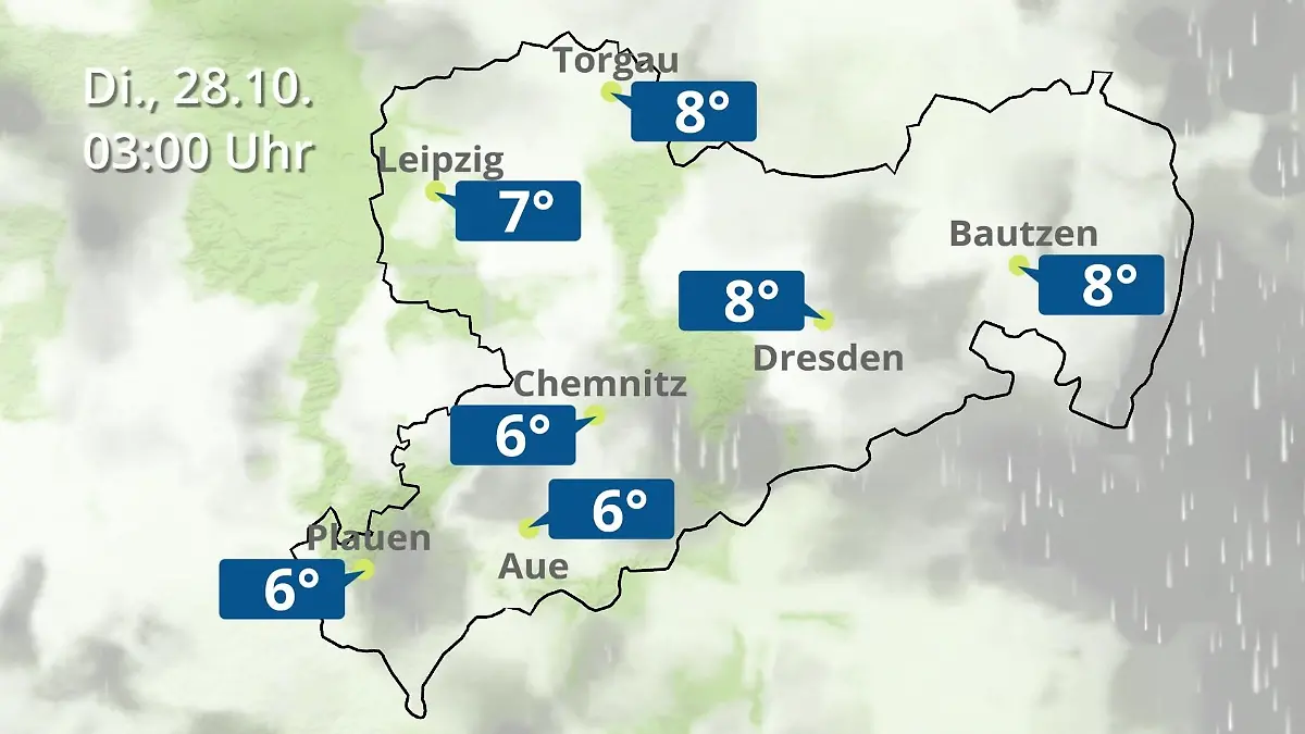 Sachsen: Wie wird das Wetter? Regen- und Wolkenfilm für Chemnitz, Dresden und Leipzig