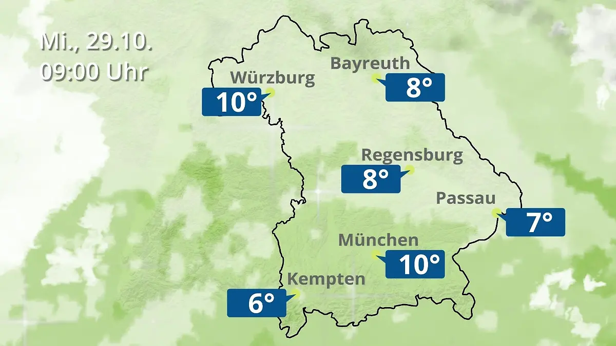 Bayern: Wie wird das Wetter? Regen- und Wolkenfilm für München, Regensburg und Würzburg