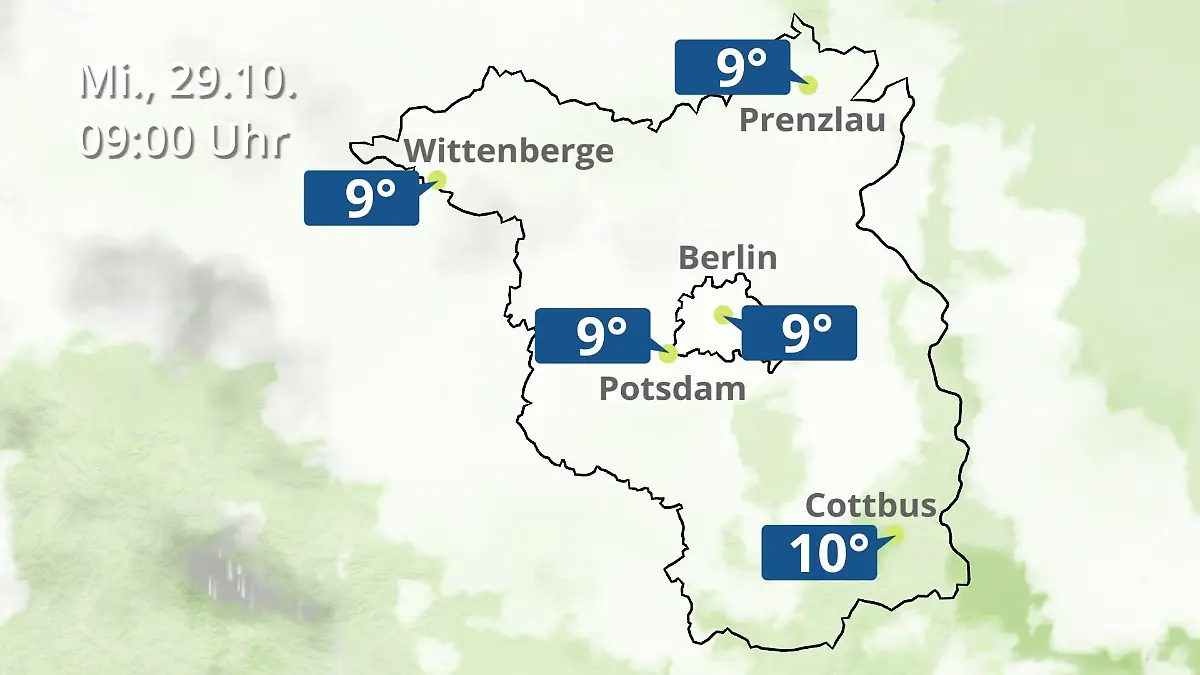 Berlin und Brandenburg: Wie wird das Wetter? Regen- und Wolkenfilm für Potsdam, Cottbus und Wittenberge