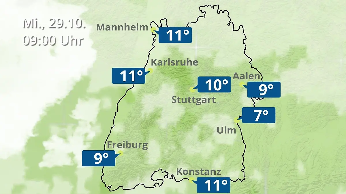 Baden-Württemberg: Wie wird das Wetter? Regen- und Wolkenfilm für Stuttgart, Mannheim und Karlsruhe