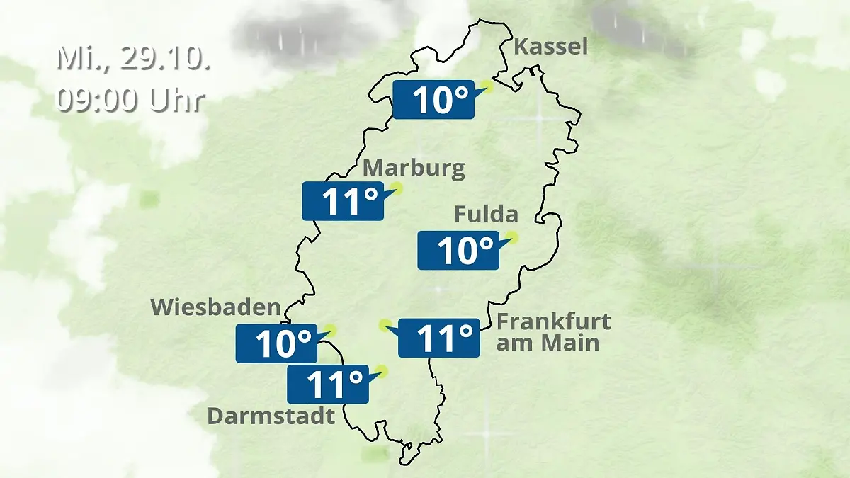 Hessen: Wie wird das Wetter? Regen- und Wolkenfilm für Frankfurt am Main und Wiesbaden