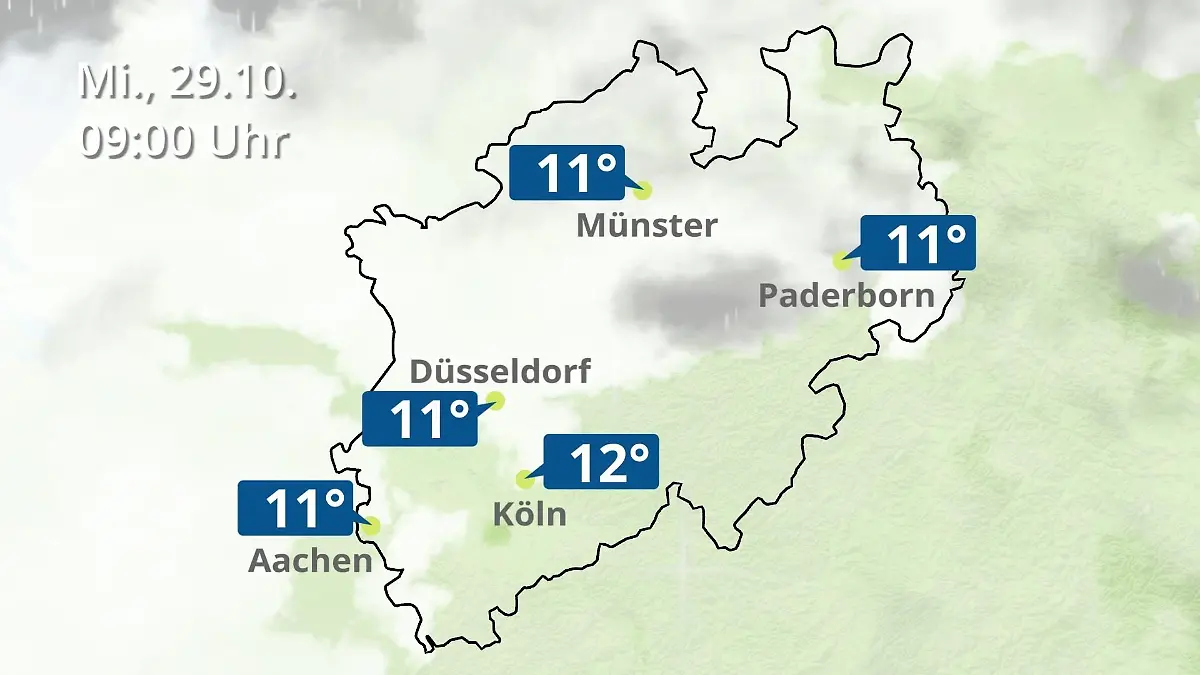 Nordrhein-Westfalen: Wie wird das Wetter? Regen- und Wolkenfilm für Köln, Düsseldorf und Münster