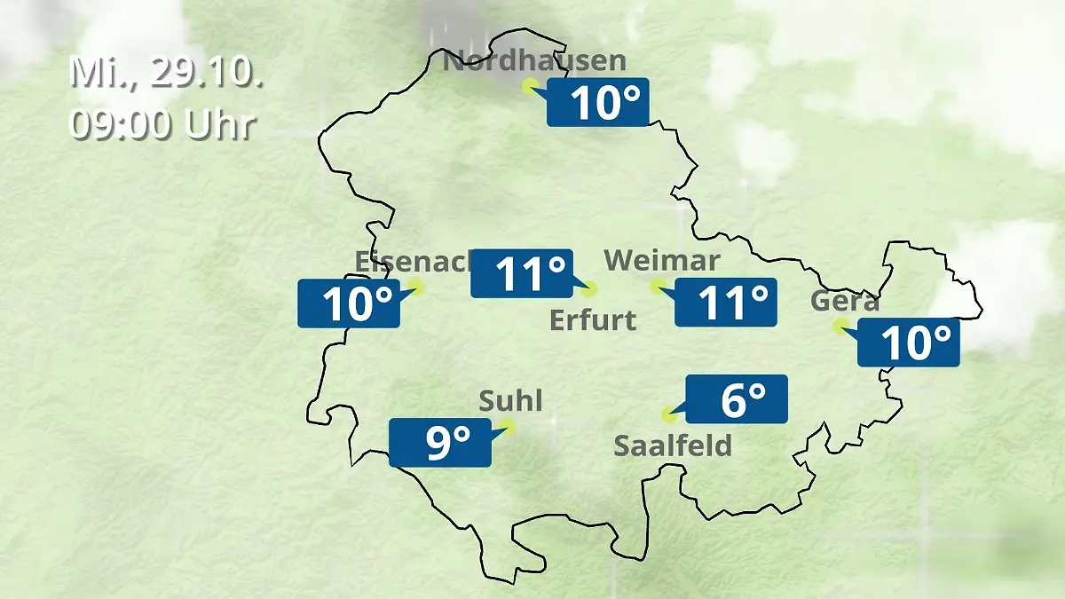 Thüringen: Wie wird das Wetter? Regen- und Wolkenfilm für Erfurt, Gera und Eisenach