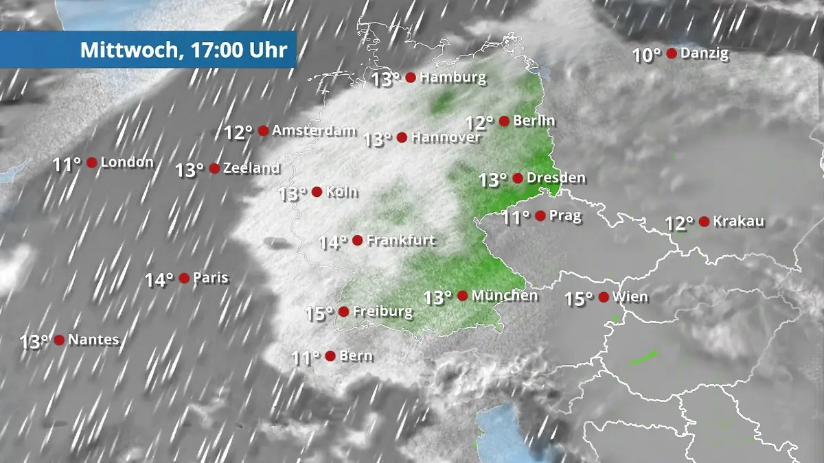 Wolkenlücken im Süden und Osten mit Sonne Der Regen- und Wolkenfilm für 48 Stunden