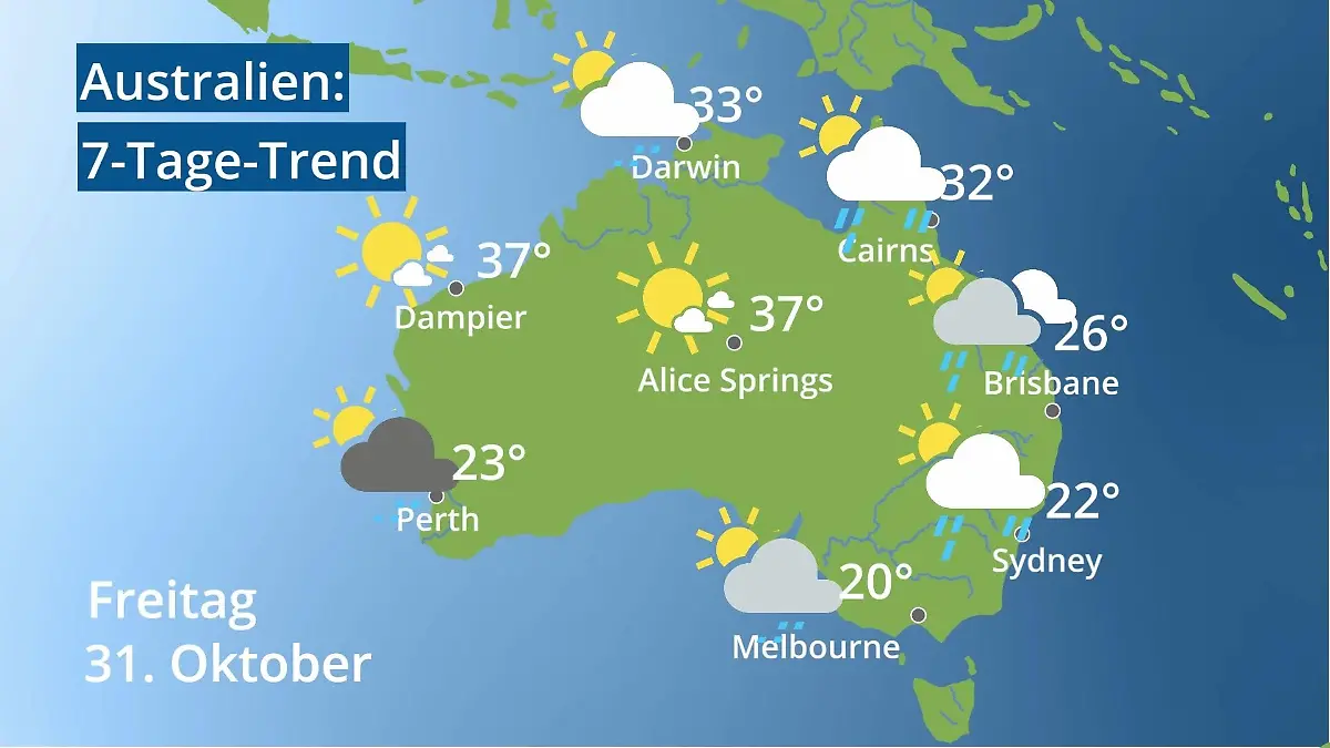 Australien: Wie wird das Wetter? Video 7-Tage-Trend: Sydney, Melbourne, Perth
