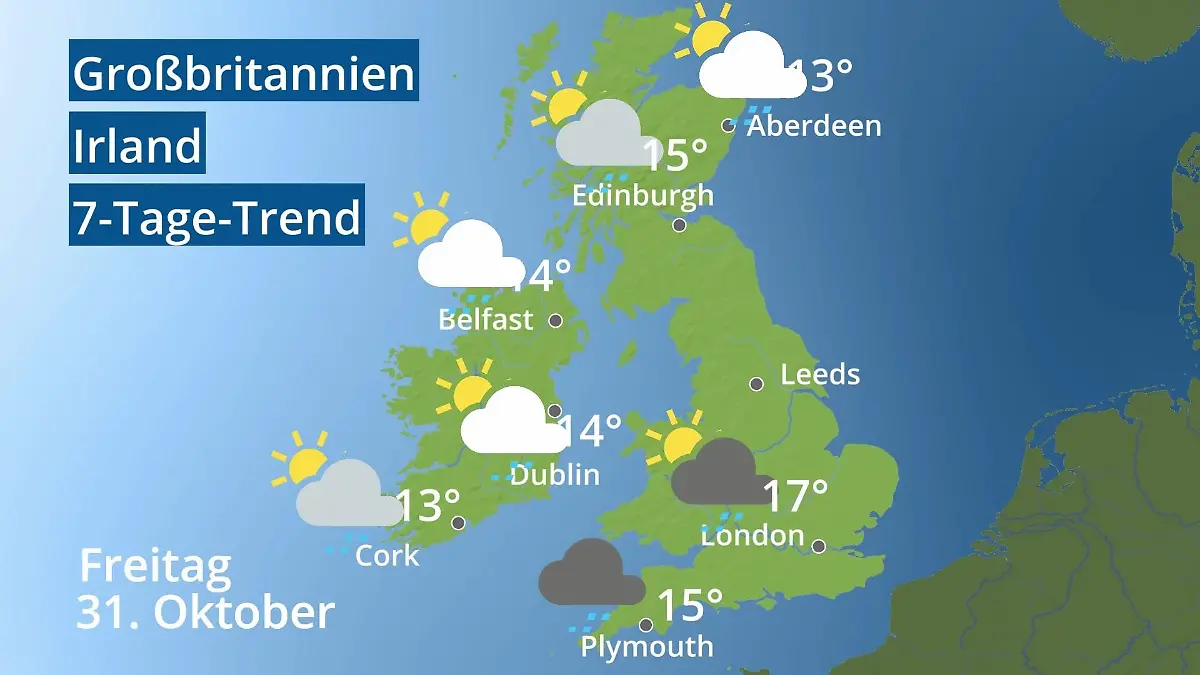 England, Schottland, Wales: Wie wird das Wetter? Video 7-Tage-Trend: Großbritannien und Irland
