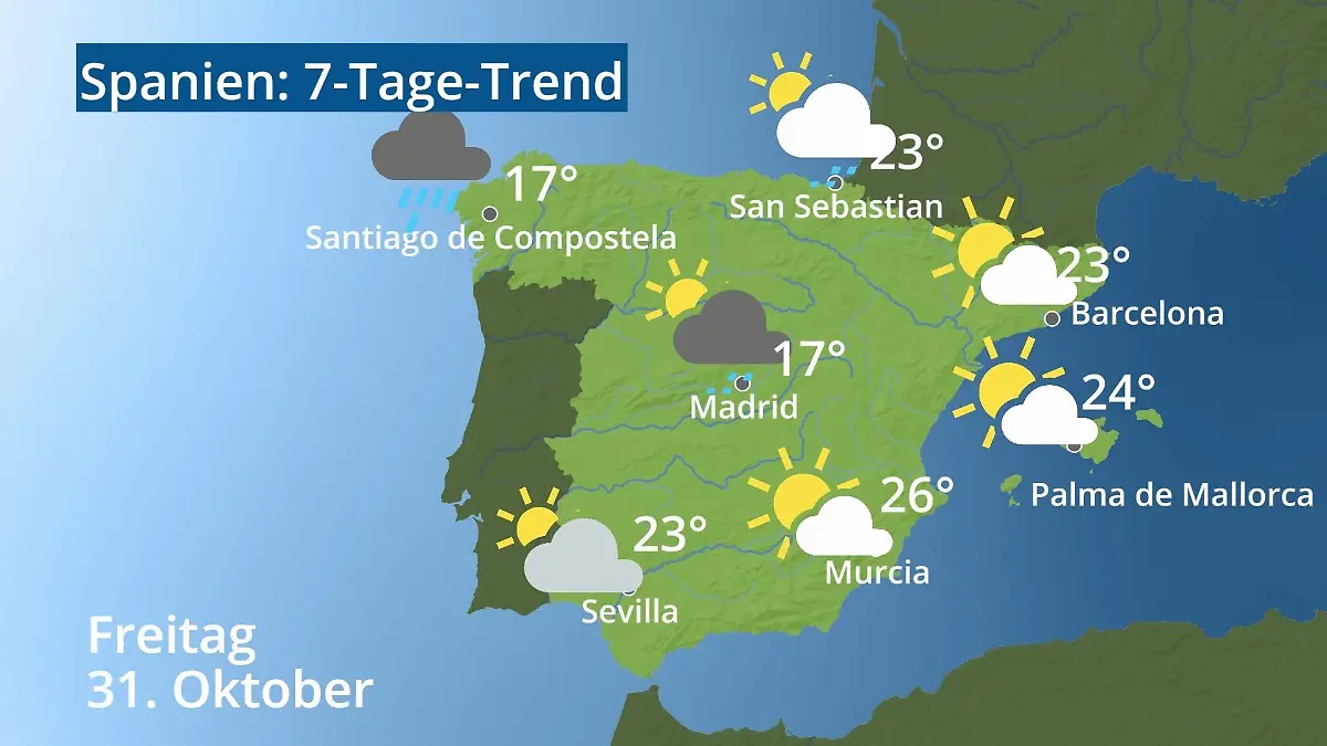 Spanien: Wie wird das Wetter? Video 7-Tage-Trend: Mallorca, Madrid, Barcelona