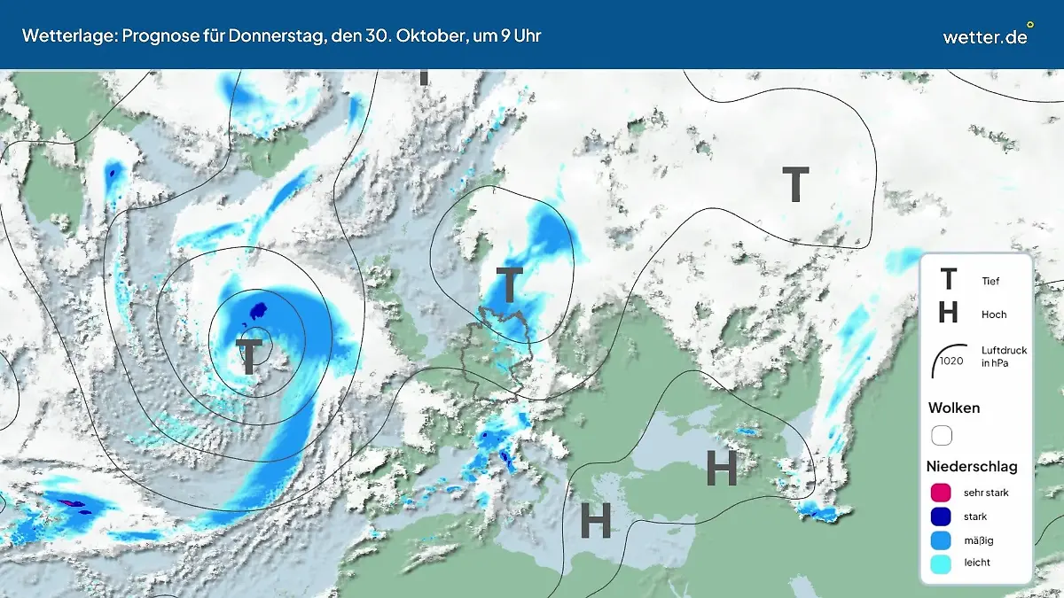 Die Wetterlage der kommenden 5 Tage Hochs und Tiefs über Europa