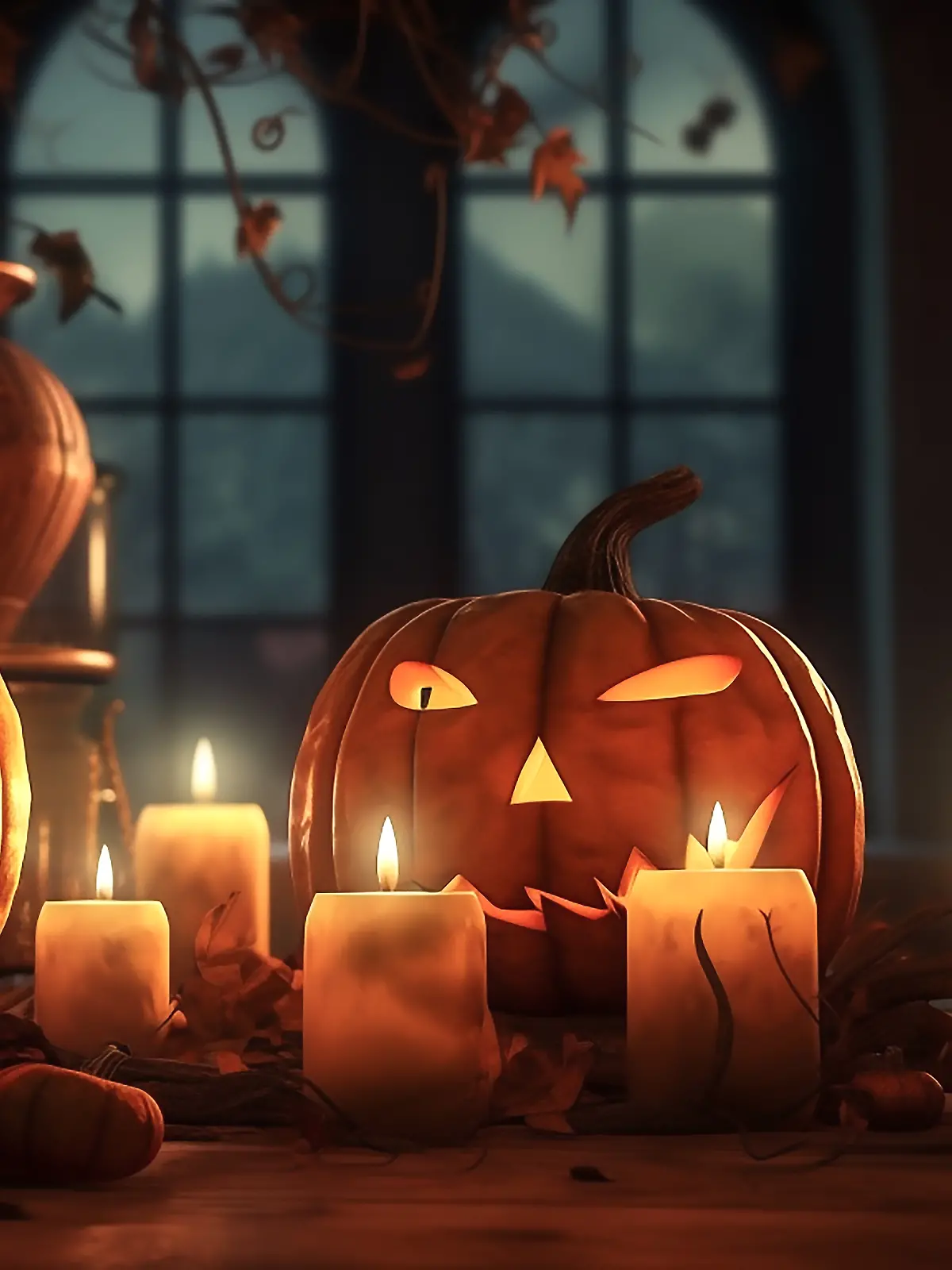 Kürbisse, die von Kerzenschein angeleuchtet werden