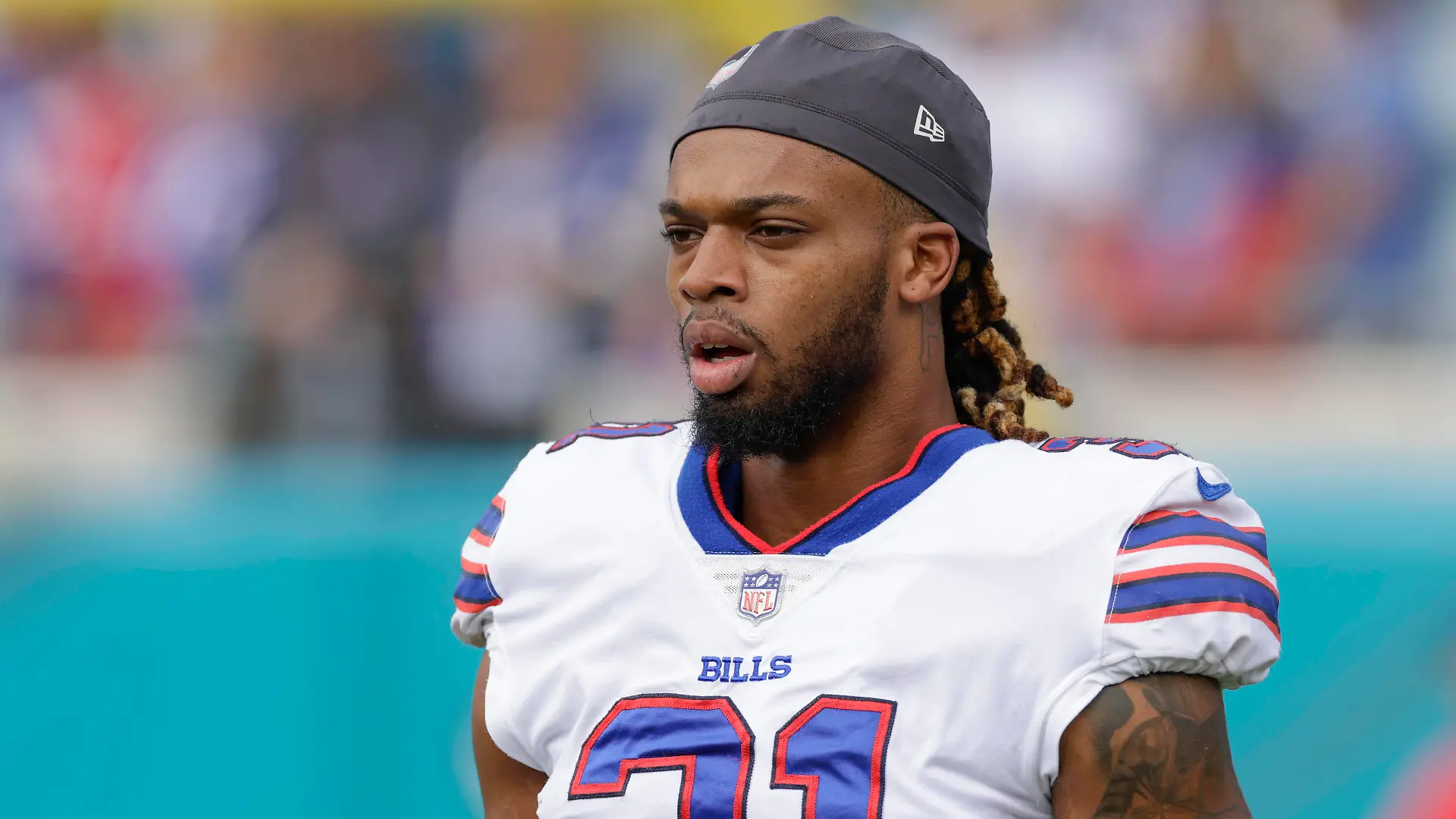 JACKSONVILLE, FL - NOVEMBER 07: Buffalo Bills safety Damar Hamlin 31 during the game between the Buffalo Bills and the Jacksonville Jaguars on November 7, 2021 at TIAA Bank Field in Jacksonville, FL. Photo by David Rosenblum/Icon Sportswire NFL, American Football Herren, USA NOV 07 Bills at Jaguars Icon21110756511