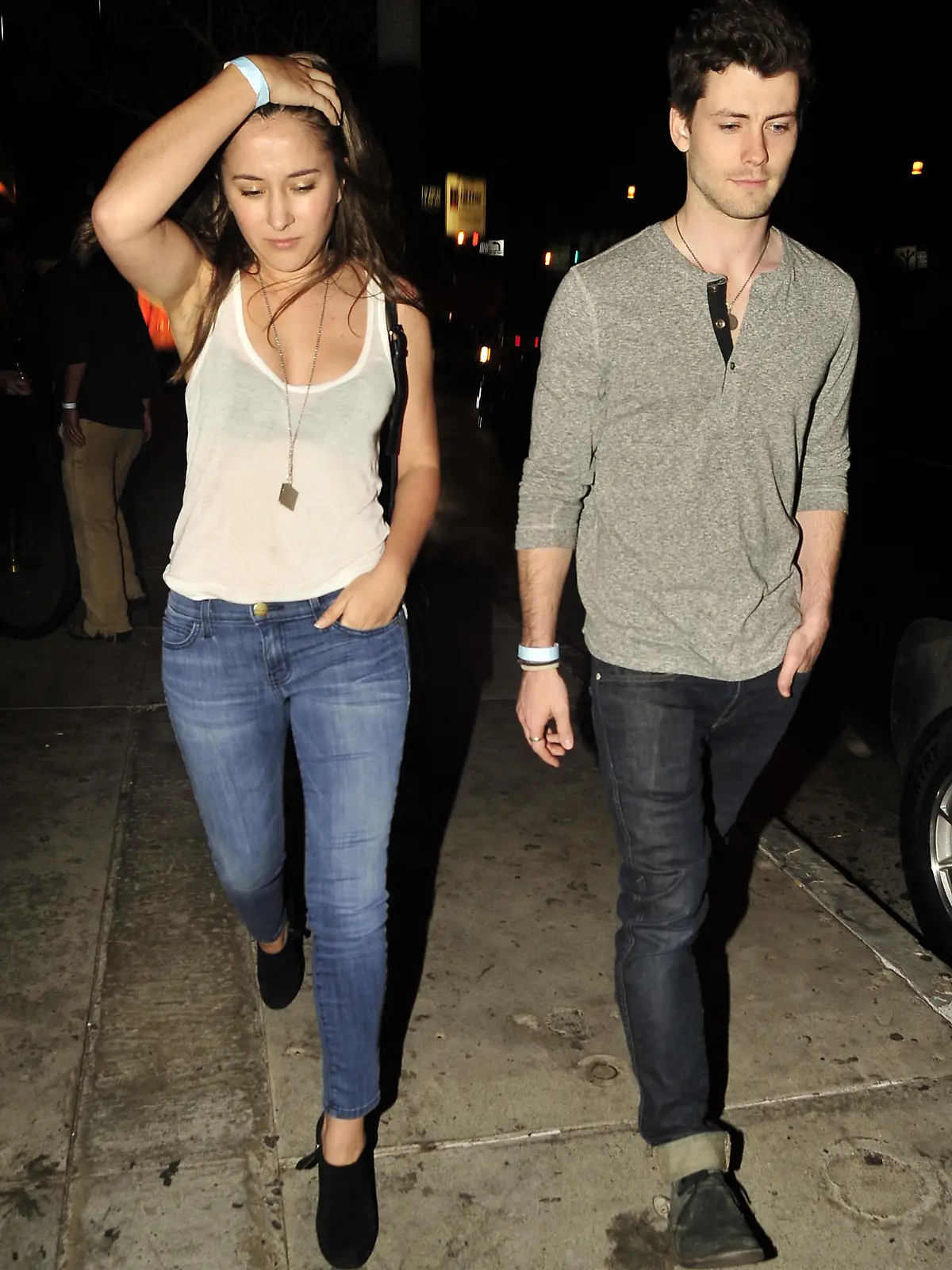 Actress Zelda Williams walks to her car with a Mystery Man at Bootsy Bellows on April 11, 2014.