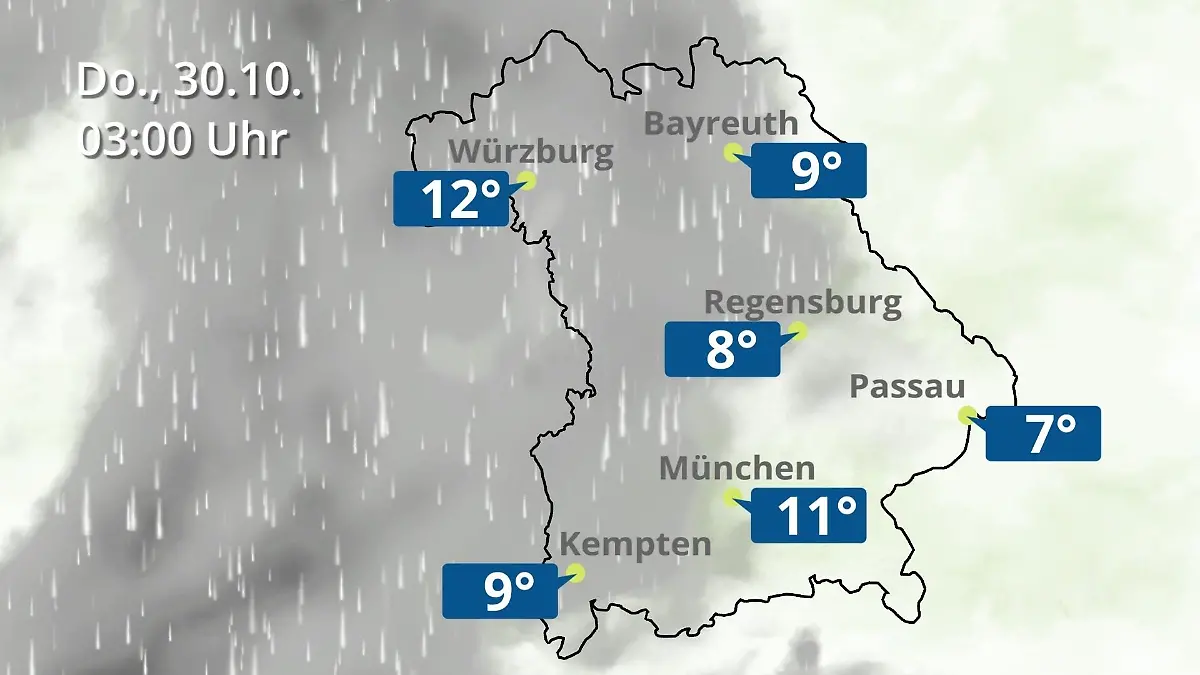 Bayern: Wie wird das Wetter? Regen- und Wolkenfilm für München, Regensburg und Würzburg